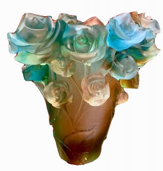 Pate De Verre Nancy Daum Style Rose Vase Multi Color Maker Unknown 21/21/19 Cm