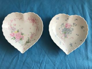 2 Always & Forever & All My Love Heart Shaped Mikasa Candy Trinket Bowls Dishes
