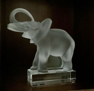 Lalique France Frosted Crystal Elephant Figurine 11801 6 1/8 " X 6 " Raised Trunk