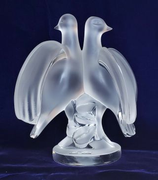Lalique France Art Glass Ariane 2 Dove Birds Figurine Or Sculpture