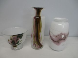 2 Signed Holmegaard Holme Gaard Per Lutken Art Glass Footed Bowl & Vase & 285