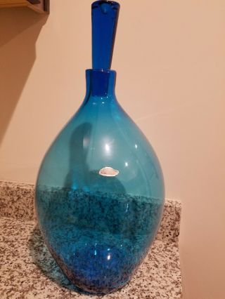 Blenko blue mid century modern decanter huge 2