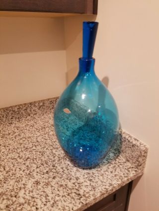 Blenko blue mid century modern decanter huge 5