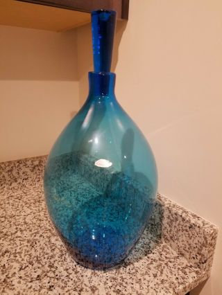 Blenko blue mid century modern decanter huge 6
