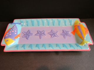 Bella Casa By Ganz Fish And Star Fish Handle Colorful Serving Tray - 16 " X 7 "