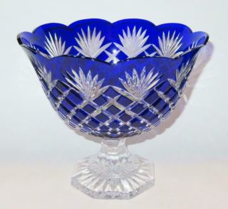Ajka Crystal Bowl Cut To Clear Cobalt Blue Magda Nemeth Compote Centerpiece 8.  5 "