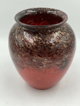 Monart Vintage Glass Vase Early 1900’s Stunning Red,  Black With Gold