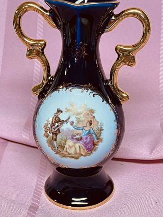 Limoges Cobalt Blue And Gold French Porcelain Vase 6.  5 Inches