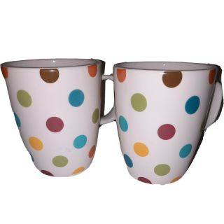Set Of 2 Pier 1 Confetti 4.  5 " Coffee Mugs Multi Color Polka Dot Ironstone
