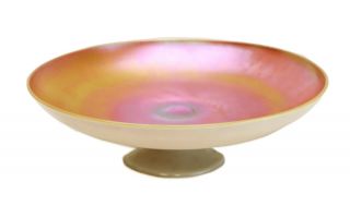 Steuben Art Glass Aurene Calcite Footed Bowl,  Gold Iridescence