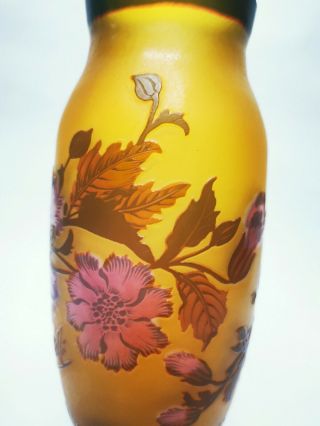 Emile Galle style Tip Cameo Glass Vase floral design Amber Colours Vintage 6
