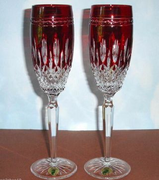 Waterford Clarendon Champagne Flutes Ruby Red Set Of 2