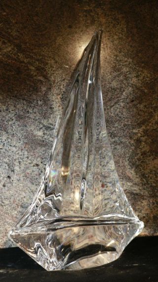 Daum Single Masted Sailboat Made In France Crystal Signed Large 13 " Figure