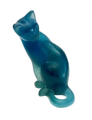 Daum France Teal Blue Pate De Verre Sculpture,  Cat.  Signed