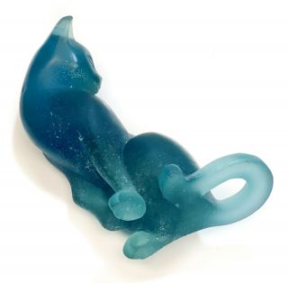 Daum France Teal Blue Pate De Verre Sculpture,  Cat.  Signed 4