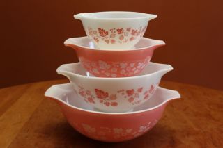 Pyrex Pink Gooseberry Cinderella Casserole Bowls 441 442 443 444