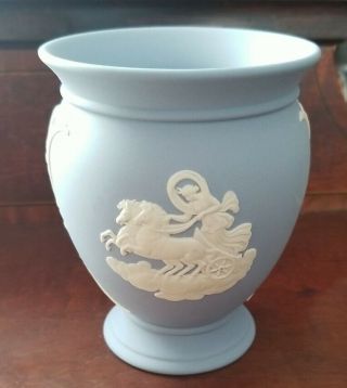 Vintage 4 " Wedgwood Blue Jasperware Vase,  Eros,  Cupid And Diana,  England Nr