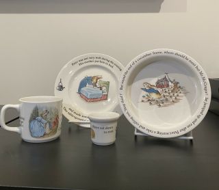 Wedgwood Beatrix Potter Peter Rabbit 4 Pc Nursery Set Plate/mug/bowl/cup England