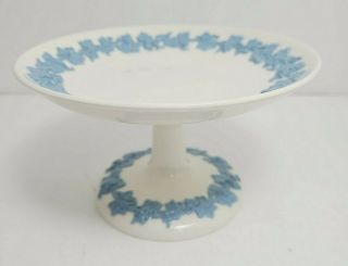 Vintage Wedgwood England Queensware Embossed Blue On White Pedestal Candy Dish