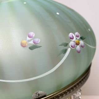 VINTAGE FENTON OPALESCENT RIB OPTIC GREEN GLASS SIGNED HAND PAINTED LAMP 17 