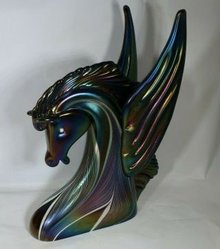 Stuart Abelman Iridescent Carnival Art Glass Pegasus Horse Signed And Dated