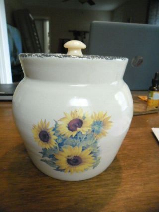 Home And Garden Party Sunflower Stoneware Small 6 " Jar Canister W/lid 2002