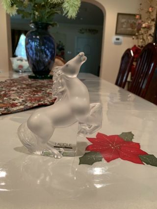 Lalique Kazak Rearing Horse,  Frosted Crystal
