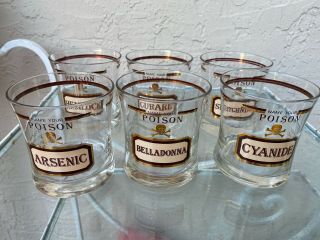 Set Of 6 Vtg “name Your Poison‘’ Rocks Glasses By Cera Plus Matching Coasters
