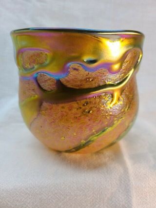 Signed Charles Lotton Lava Vase Dated 1989.  Outstanding Color.  Manner Of Tiffan