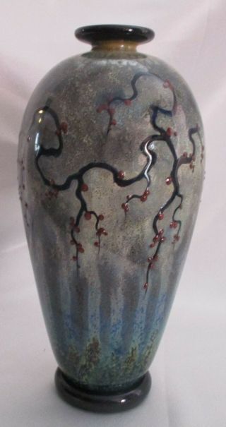 John Nygren Hand Blown Studio Glass Vase,  9 - 1/4 " Tall,  Prunus Branches,  No.  2210