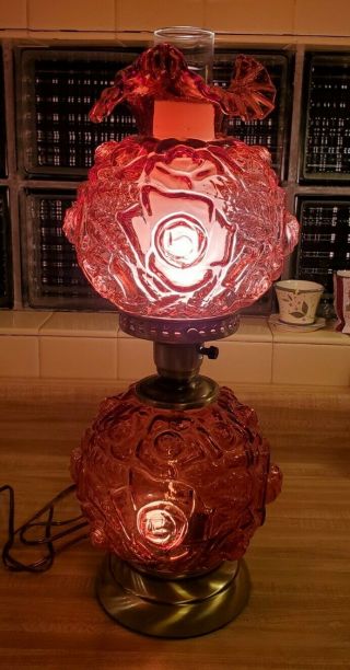 Fenton Lg Wright Globe Cranberry Glass Rose Round Shade Gone With The Wind Lamp