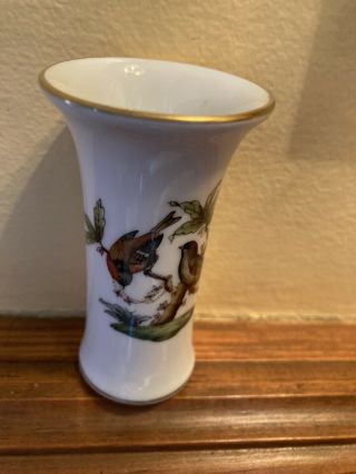 Vintage Herend Hungary Hand Painted Birds & Butterfly 3 1/2 " Mini Flower Vase