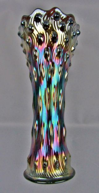 Millersburg Swirled Hobnail Amethyst Carnival Glass 9½ " Swung Vase F037