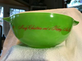 Vintage Pyrex Green " Merry Christmas And A Happy Year " 443 Employee Bowl