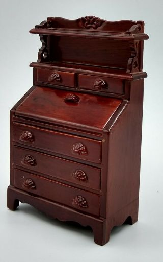 Dollhouse Miniature Wood Secretary Desk Slant Top For Study Den Livingroom 1:12