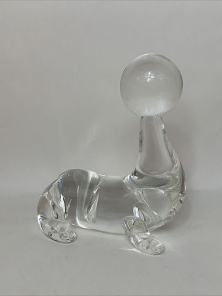Vintage Steuben Crystal Glass Seal Sea Lion Balancing A Ball Figurine