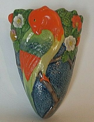 Vintage Wall Pocket Tropical Bird Hand Painted Made In Japan Planter Vase Bullet