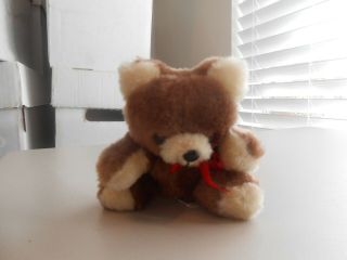 Small Russ Berrie Brown Teddy Bear Plush with Red Ribbon Pre Owned 3