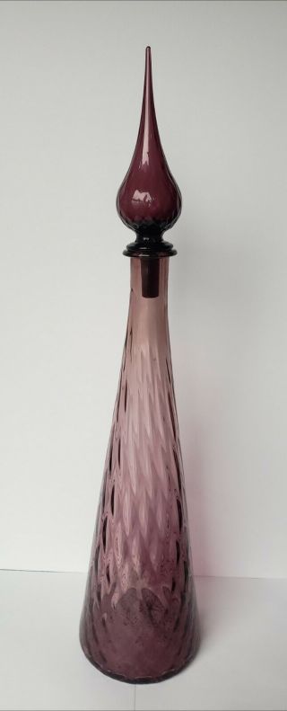 Amethyst Vintage Mcm Empoli Purple Quilted Glass Genie Bottle Decanter 24 1/2 "
