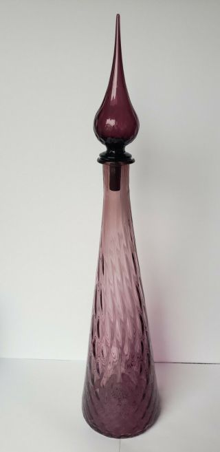 Amethyst Vintage MCM Empoli Purple Quilted Glass Genie Bottle Decanter 24 1/2 