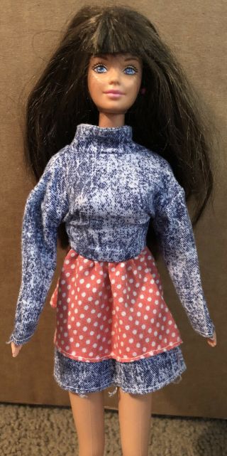 Barbie Tag On Denim Dress With Red & White Polka Dots Doll Dress Only