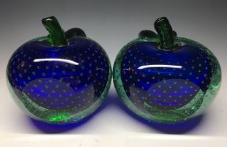 Mid - Century Modern Murano Cobalt Blue Apple Bulicante Sommerso Bookends