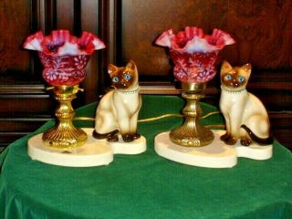 Fenton Lamp Cranberry Opalescent Daisy & Fern Glass Shade Kitty Vintage Only 1
