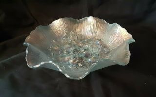 Rare Northwood Poppy Show Ice Blue Carnival Glass Ruffled Bowl