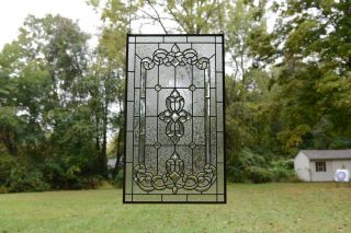 Stunning Handcrafted All Clear Stained Glass Beveled Window Panel,  20 " X 34.  25 "