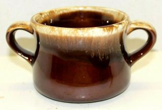 Vintage Mccoy Two Handle Soup Bowl Mug Cup Brown Pottery Drip Glaze Dinnerware