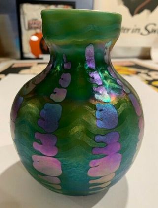 Charles Lotton Art Glass Vase - 1976 - Green And Silver - Signed By Charles L.