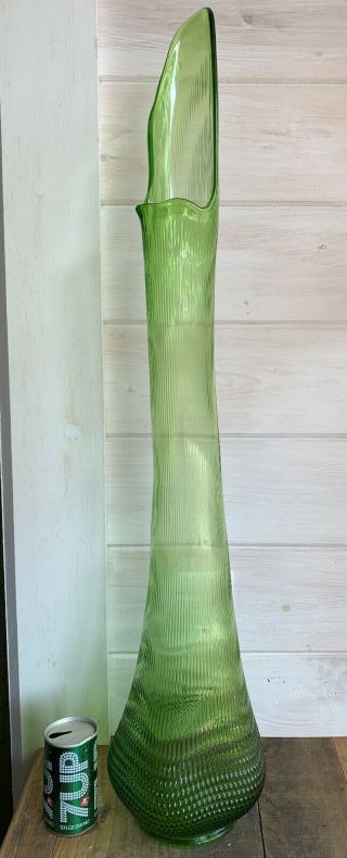 Vintage Viking Glass Green Swung Stretch Floor Mid Century Modern Vase 39,  "