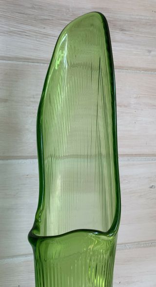 Vintage Viking Glass Green Swung Stretch Floor Mid Century Modern Vase 39,  