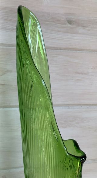 Vintage Viking Glass Green Swung Stretch Floor Mid Century Modern Vase 39,  